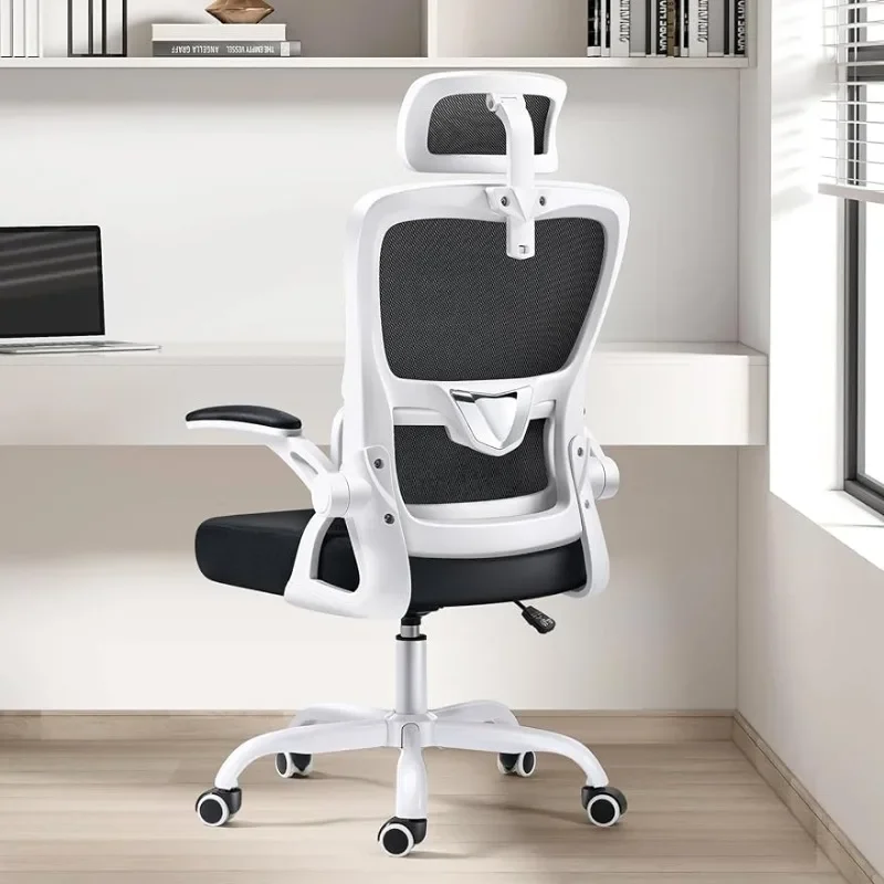 Atbang Office Chair, Adaptable Elastic Lumbar Support, Flip-up Arms,125°Rocking, Desk Chair, Adjustable Headrest (White Black)