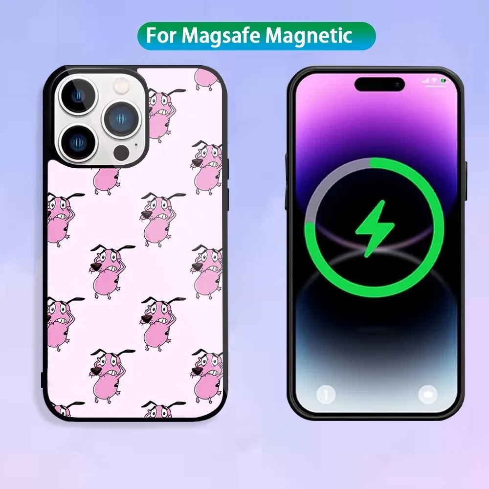 Cartoon C-Courage The Cowardly Dog Phone Case For Magnetic Inductive Charging iPhone 15 14 13 11 12 Max Plus Pro Mini Shell