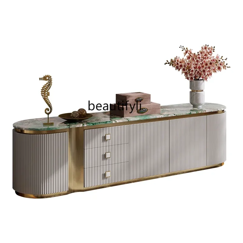 

Light luxury TV cabinet large apartment marble living room fashionable modern Italian floor cabinet coffee table combination