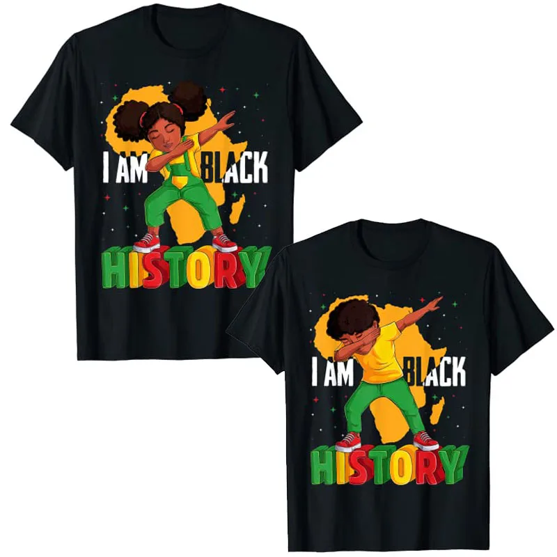 I Am Black History Kids Girls Women Black History Month T-Shirt Boy Men Black-Proud Graphic Tee Top Afro American Melanin Outfit