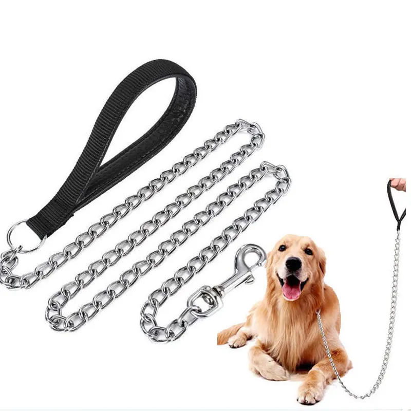 Bissfeste Eisenketten-Leine 120CM Metall-Hundekette Hundeleine Metall-Trainingsleine mit Weichem Griff für Mittelgroße und Große Hunde – Detail 7