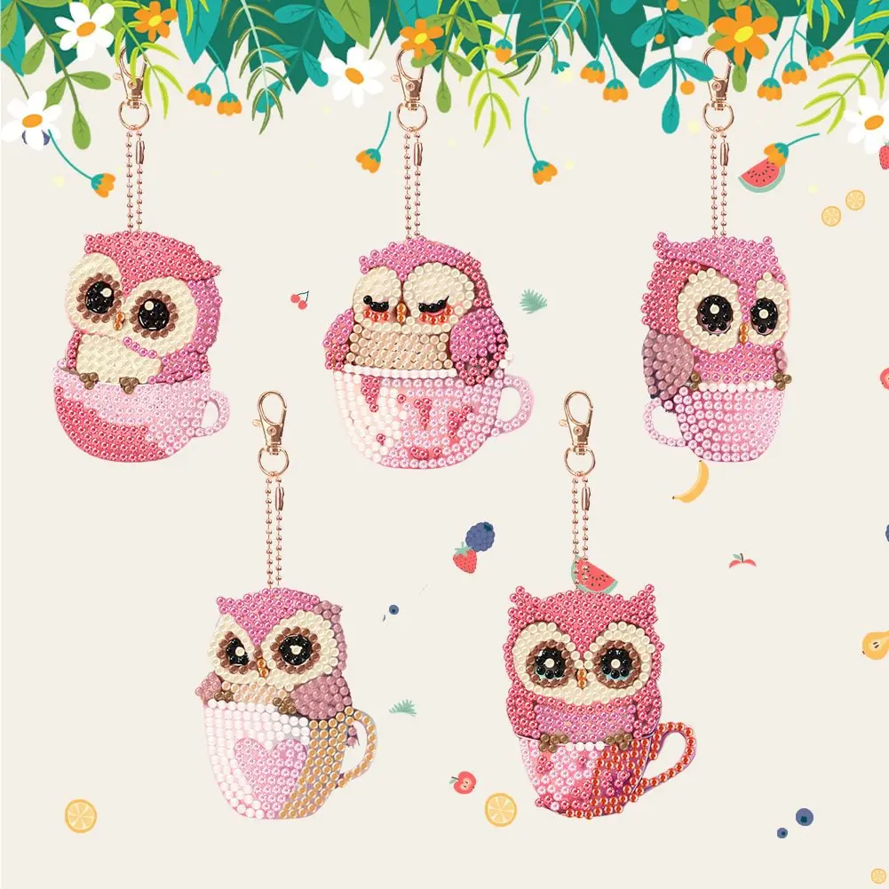 

DIY Owl Diamond Painting Keychain Rhinestone Cartoon Bag Pendant Kids Educational Craft Backpack Decor