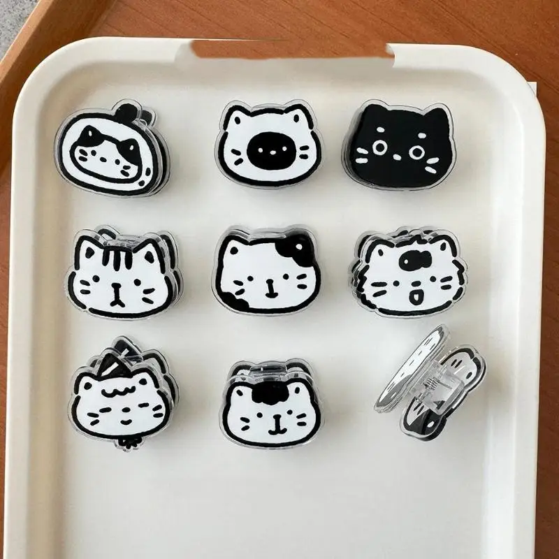 9 Pcs Cute Cartoon Cat Acrylic Clips Double Sided HD Pattern Food Bag Sealing Clips for Kitchen Snack Storage Use