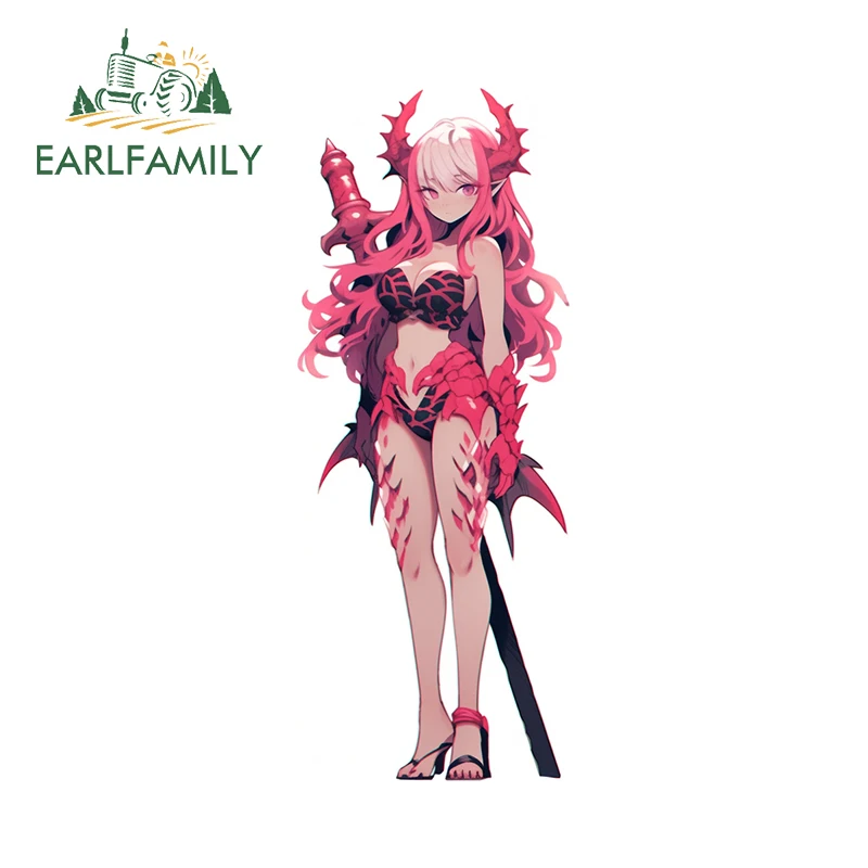 EARLFAMILY 13cm x 5.1cm NSFW Dragon Loli Car Stickers Interesting Pink Scales Long Sword Decal Waterproof Windows Decoration