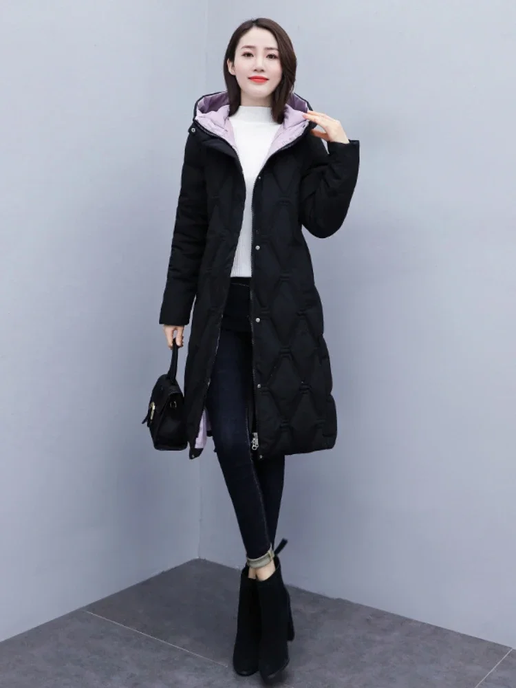 Down Cotton Jacket Women's Mid Length 2024 Winter New Korean Loose Fitting Fashionable Parkas Thickened Casual Women's Jacket