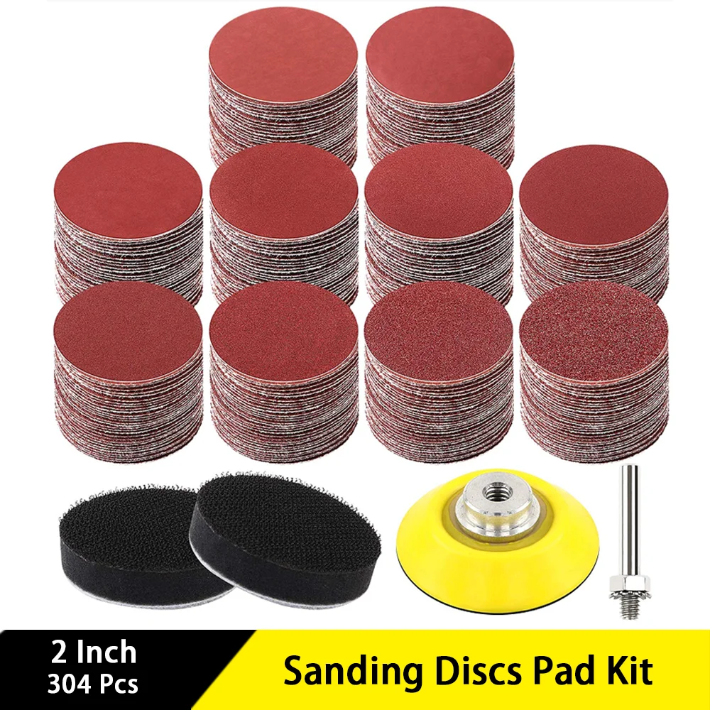 

2Inch Sanding Discs Pad Kit 304Pcs with Backer Plate Shank and Soft Foam Buffering Pad for Polishing Wood Rubber Leather Plaster