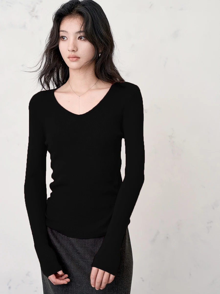 

Ele Women's Knitted Wool Long Sve round Ne Base irt Casual Sle Autumn Season Thin Material Pure Color Faion De...