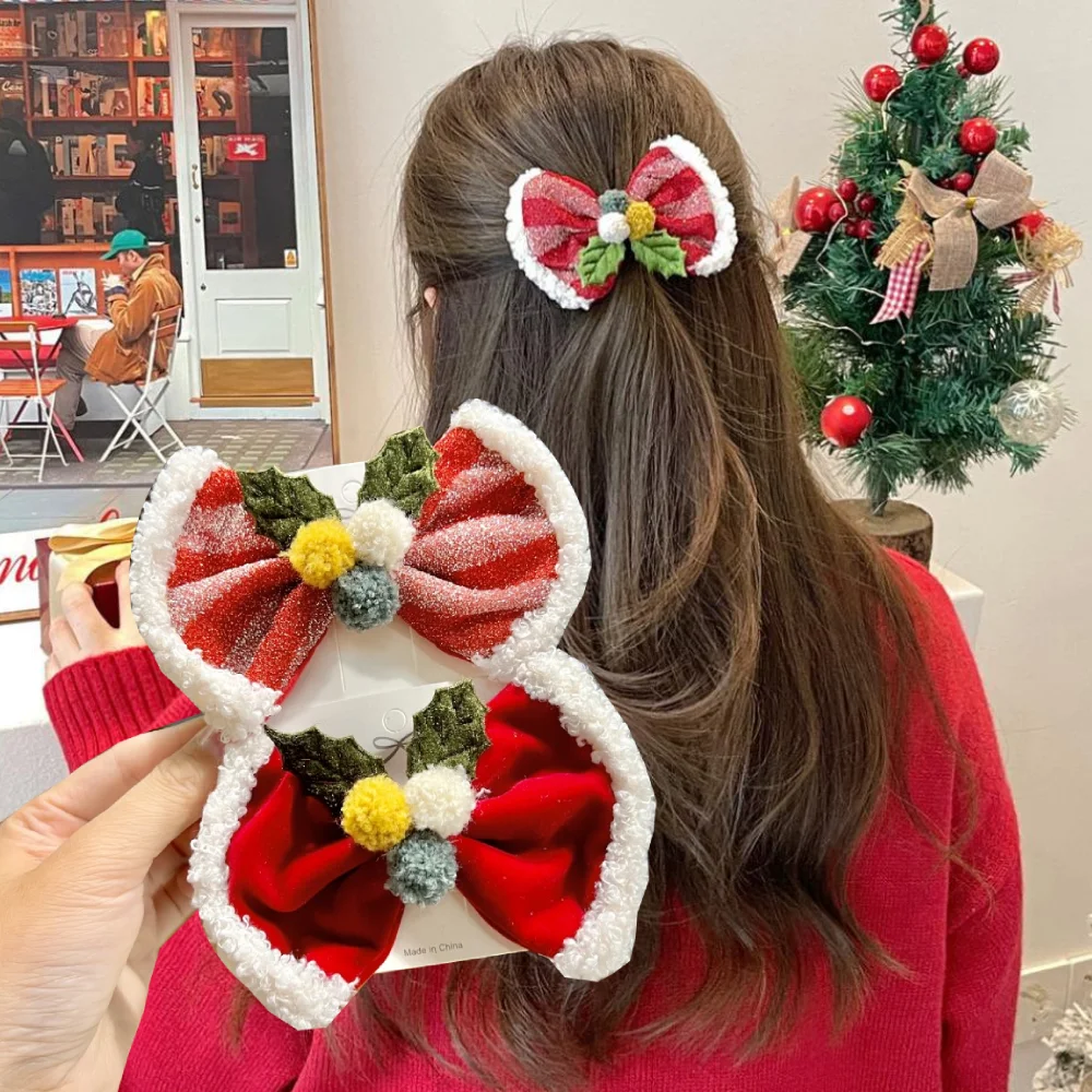 

1 шт., рождественская заколка с бантом, милые детские рождественские головные уборы, праздничное платье для девочек, заколка для волос, аксессуары для костюмов, женский подарок на Новый год