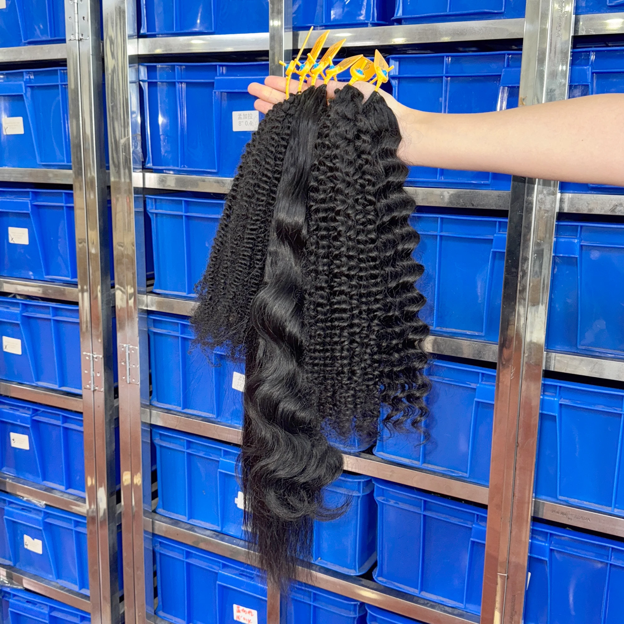 Crochet Human Hair Kinky Curly Invisible Knots Pre Separated Crochet Human Hair Extensions Knotless With String For Black Women