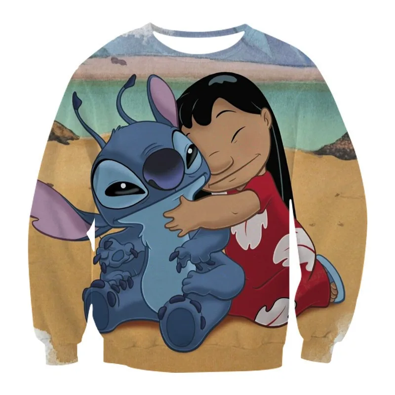 3D Digital Printing AnimationStitch Cute Warm Crewneck Sweatshirts for Children and Adults Autumn Winter Daily Necessities