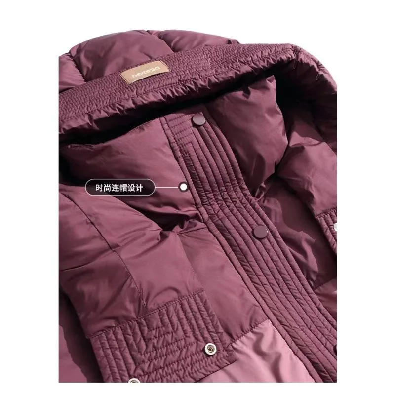 Trendy Women's Cotton Coat New High-end Color Block Fashion Ancora Red Commuter Cotton Jacket Hooded Bread Coat Outerwear