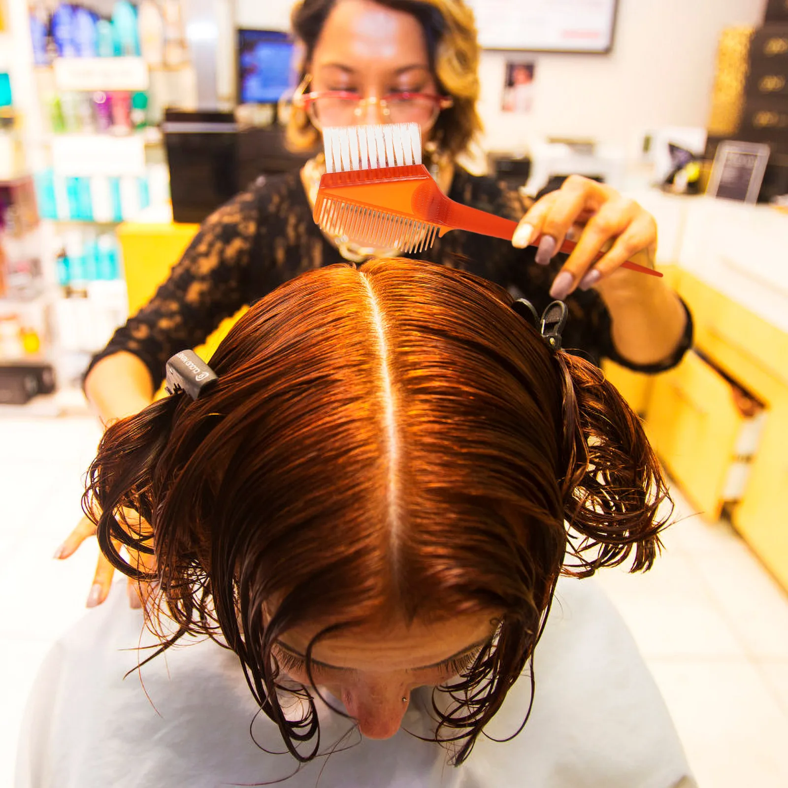 

4Pcs Hair Dye Applicator Brush Set Double-Sided Fiber and Comb with Anti-Slip Handle for Professional Salon Home Use