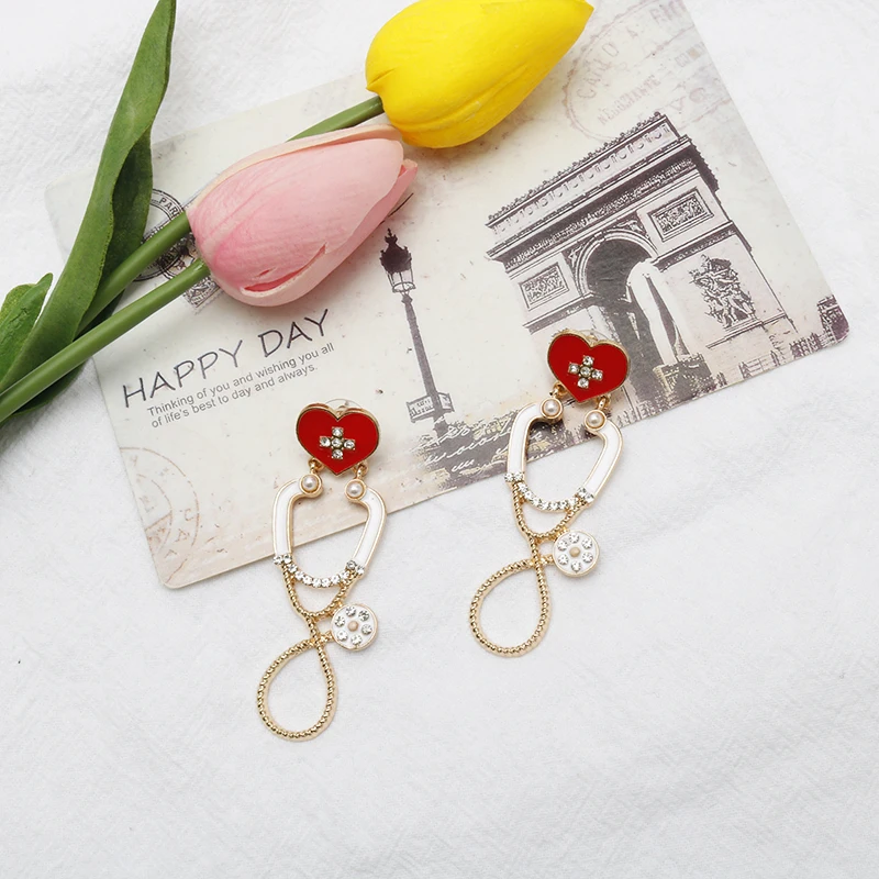 Pendientes de la película Greys Anatomy Thmem, aretes con incrustaciones de diamantes de imitación, colgante con forma de estetoscopio, joyería, regalo de Cosplay, amigos