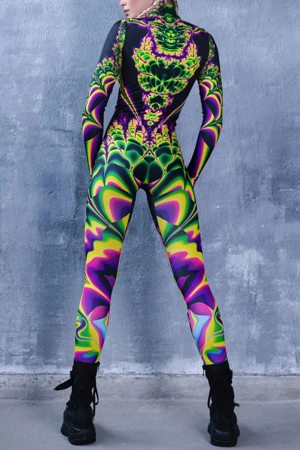 Halloween Damen Cyberpunk Roter Pfauenfeder-Jumpsuit Party Rollenspiel Steampunk Halloween Festtagskostüm Stretch-Bodysuit – Detail 9