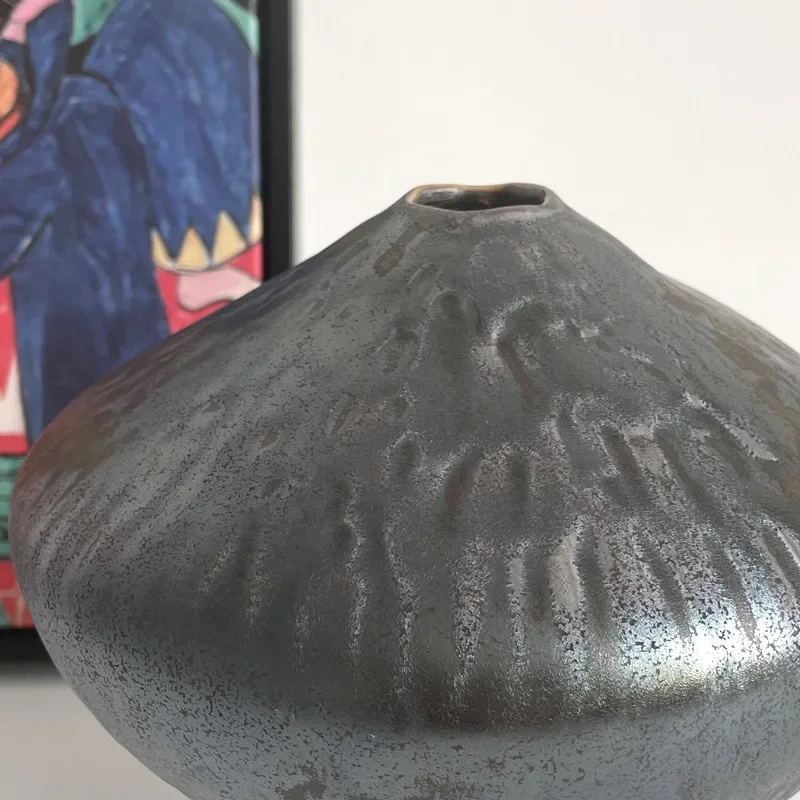 Ornamen vas keramik Cina baru, pot tembikar meja makan ruang model kelas atas retro bunga kering