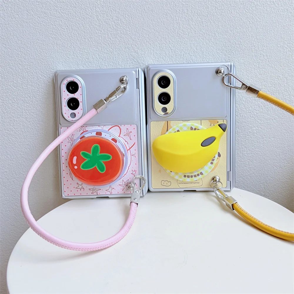 Fashion Korea Cute Banana Magnetic stand Phone Case For Samsung Galaxy Z Fold 8 Ultra Cover With Wrist Strap For Magsafe Funda