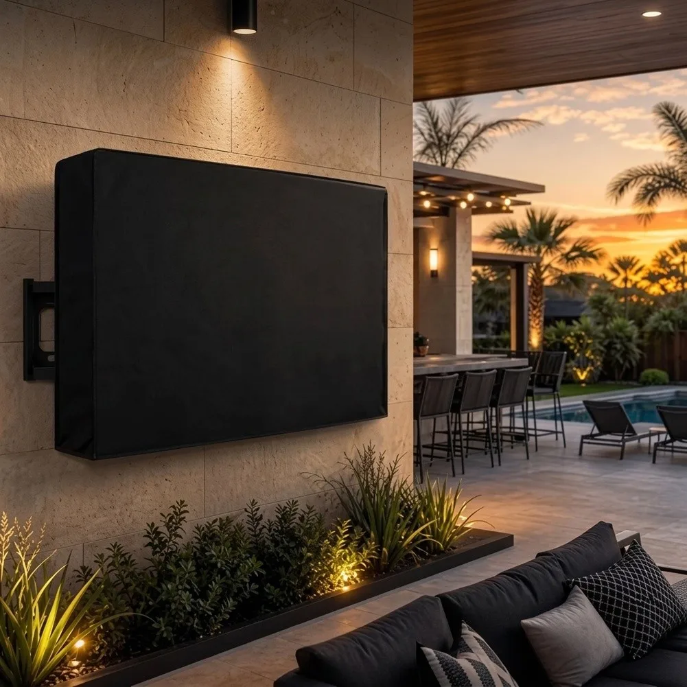Black Outdoor TV-Cover Weatherproof Waterproof 600D Thick Fabric Outside Flat Screen Protector 22-70inch Television Cover