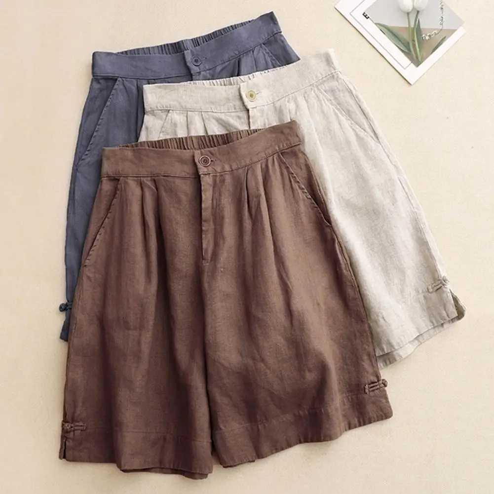 

Women Casual Shorts Stylish Women's Casual Shorts with Elastic Waist Reinforced Pockets Mid-rise Button for A for Everyday