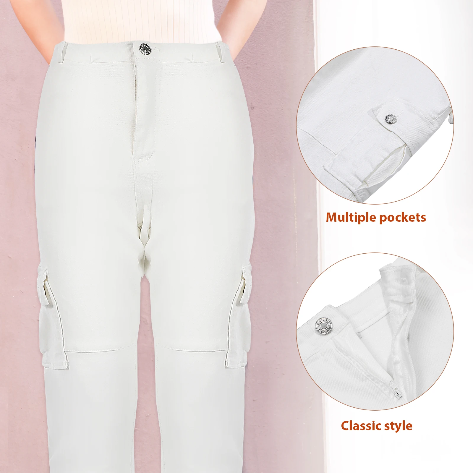 Pantalones Cargo de cintura alta para mujer, pantalones ajustables de LICRA con bolsillo vaquero, cintura alta, cómodos, transpirables, estilo clásico, versátiles