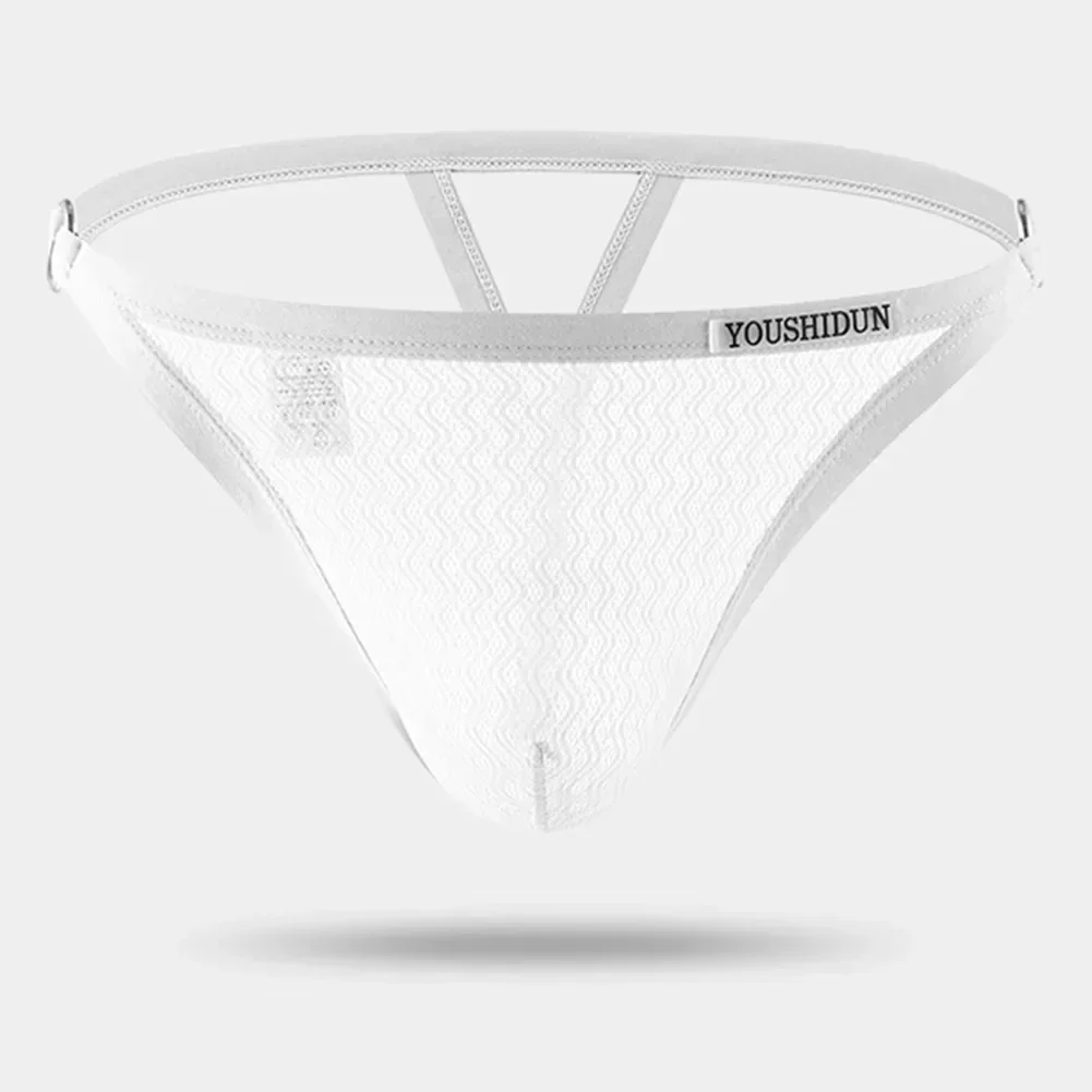 Mens Sexy Mesh High Fork Middle Rise Hollowed Underwear Briefs Solid Underpants Panties Thong Breathable Erotic Male G-string