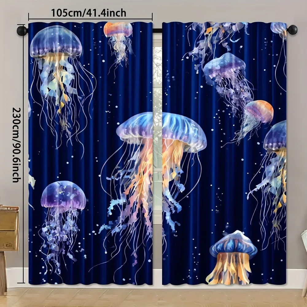 Jellyfish marine art pattern Print Drapes Room Darkening Window Curtains for Home Decor,Rod Pocket Blackout Curtains Bedroom