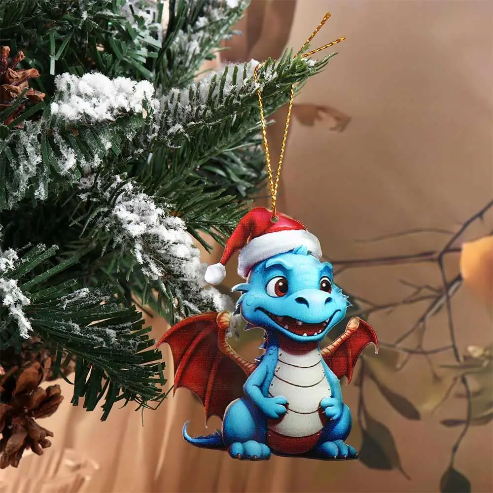 2D Acrylic Dragon Pendant Flying Dragon Cartoon Flying Dragon Car ornaments Color Printing Cute Xmas Dragon Keychain Christmas