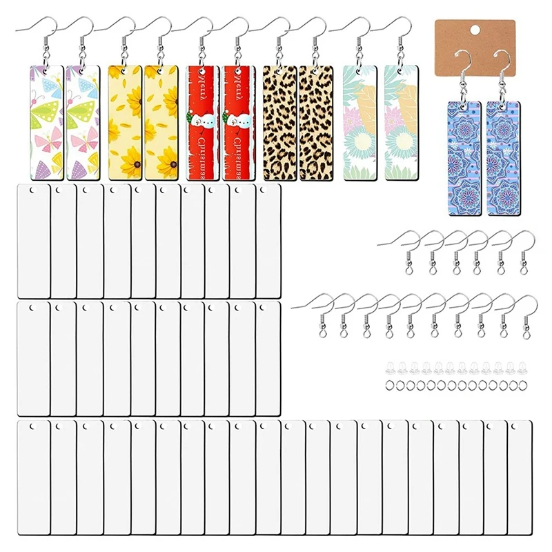 50Pcs Sublimation Blank Earrings Rectangular, Heat Transfer Earring Pendant With Earring Bags, DIY Making Sublimation