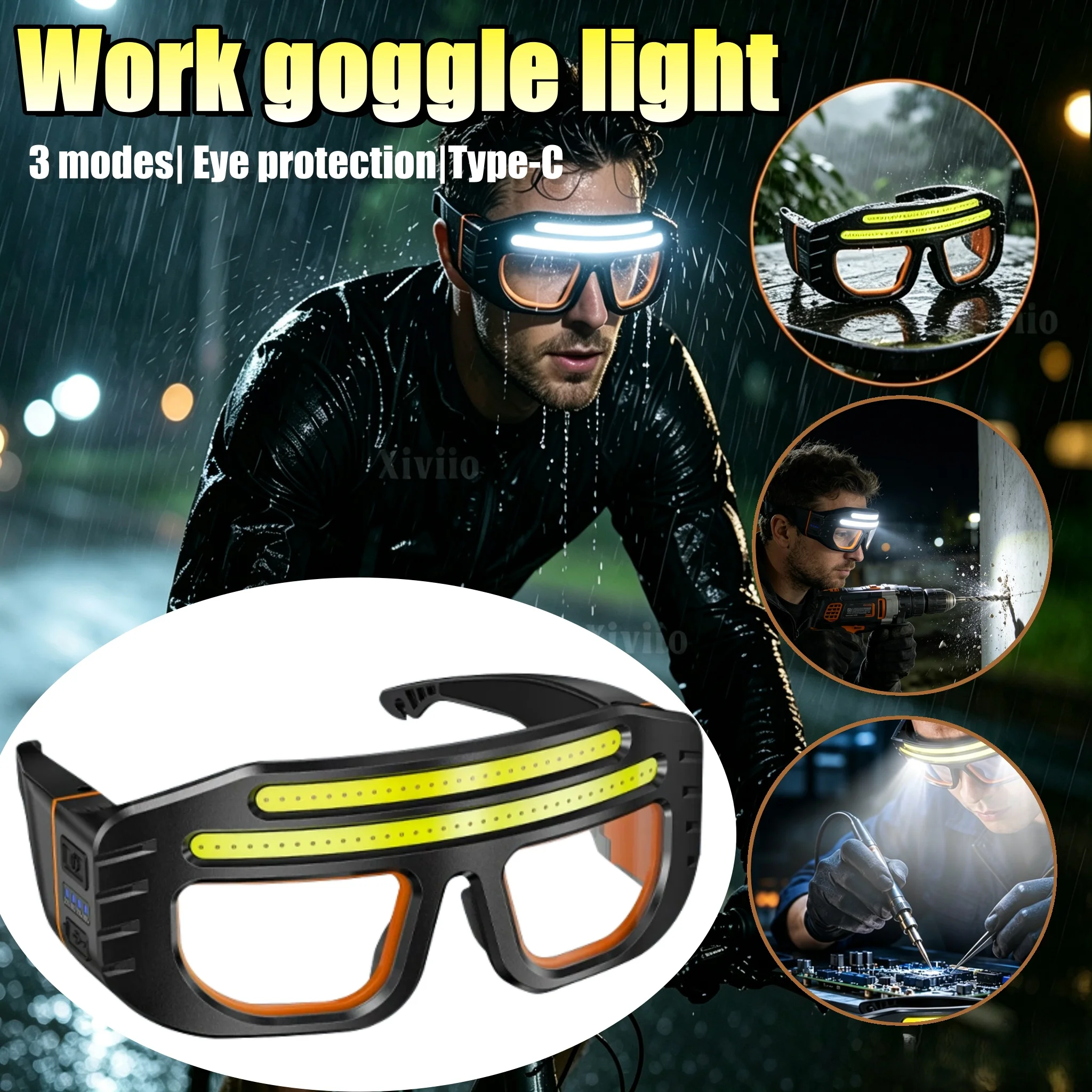LED Work Goggle Light Rechargeable Headlight Eye Protection Safety Headlamp Waterproof for Repairing Cycling Working Night