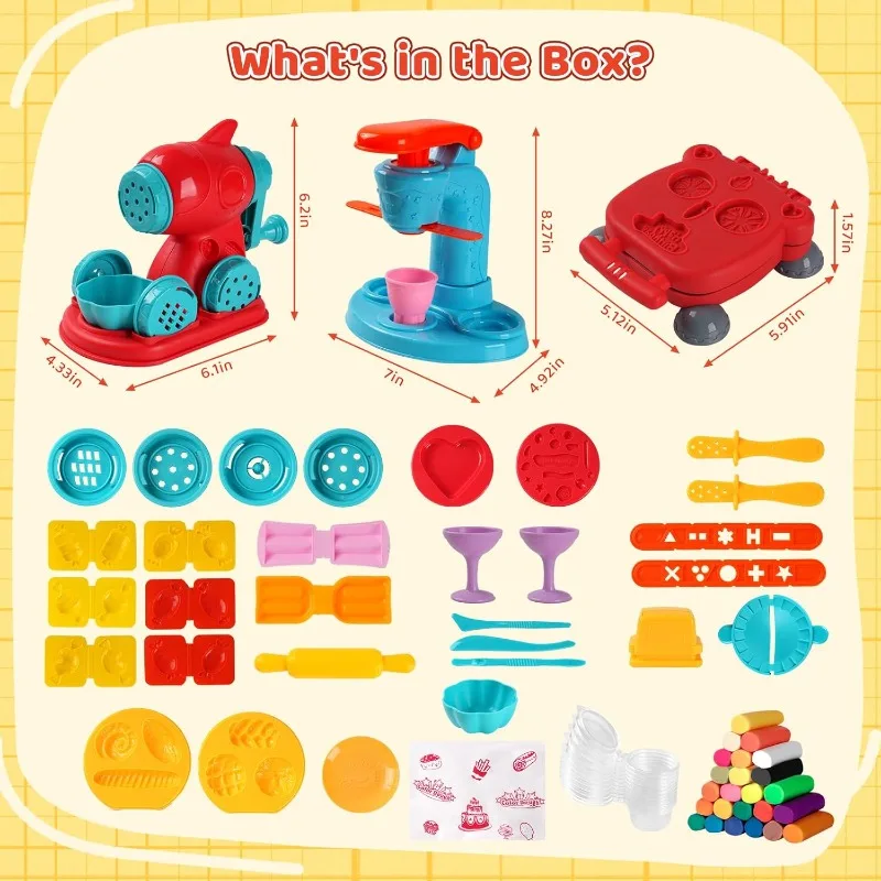 Zestaw do modelowania z kolorowej ciastoliny, zestaw do zabawy z kolorami, z urządzeniami do robienia makaronu i hamburgerów, zabawki do modelowania jedzenia dla chłopców i dziewczynek.