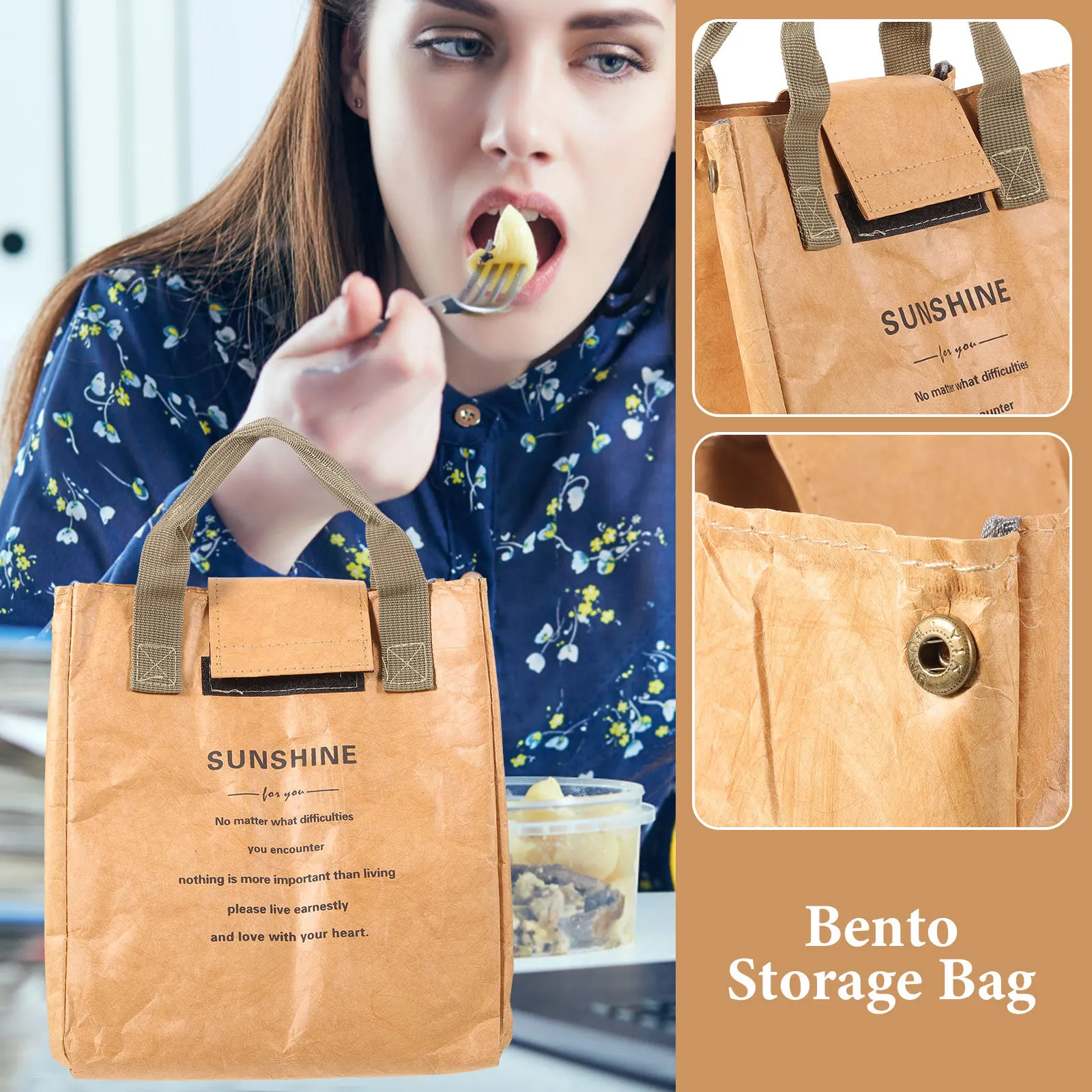 Bolsa de almacenamiento Bento, bolsa aislante para caja de comida y almuerzo, Material de papel Kraft reutilizable, portátil, soporte para lonchera de todos los estilos para el hogar