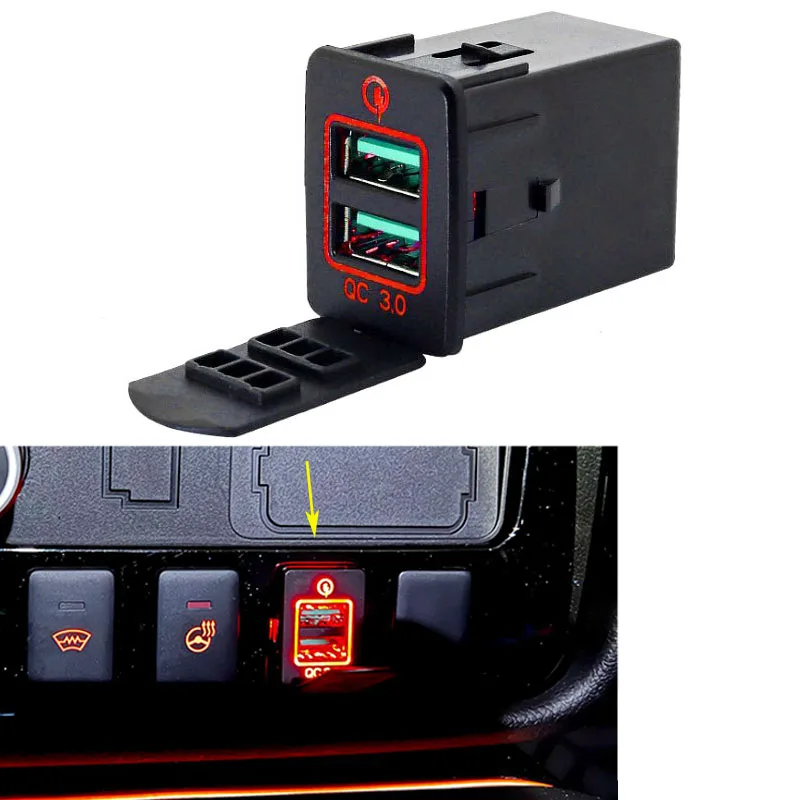 Car USB Fast Charging Phone Charger Adapter Voltage Display For Mitsubishi Outlander 3 2018 Xpander Eclipse Cross ASX L200Triton