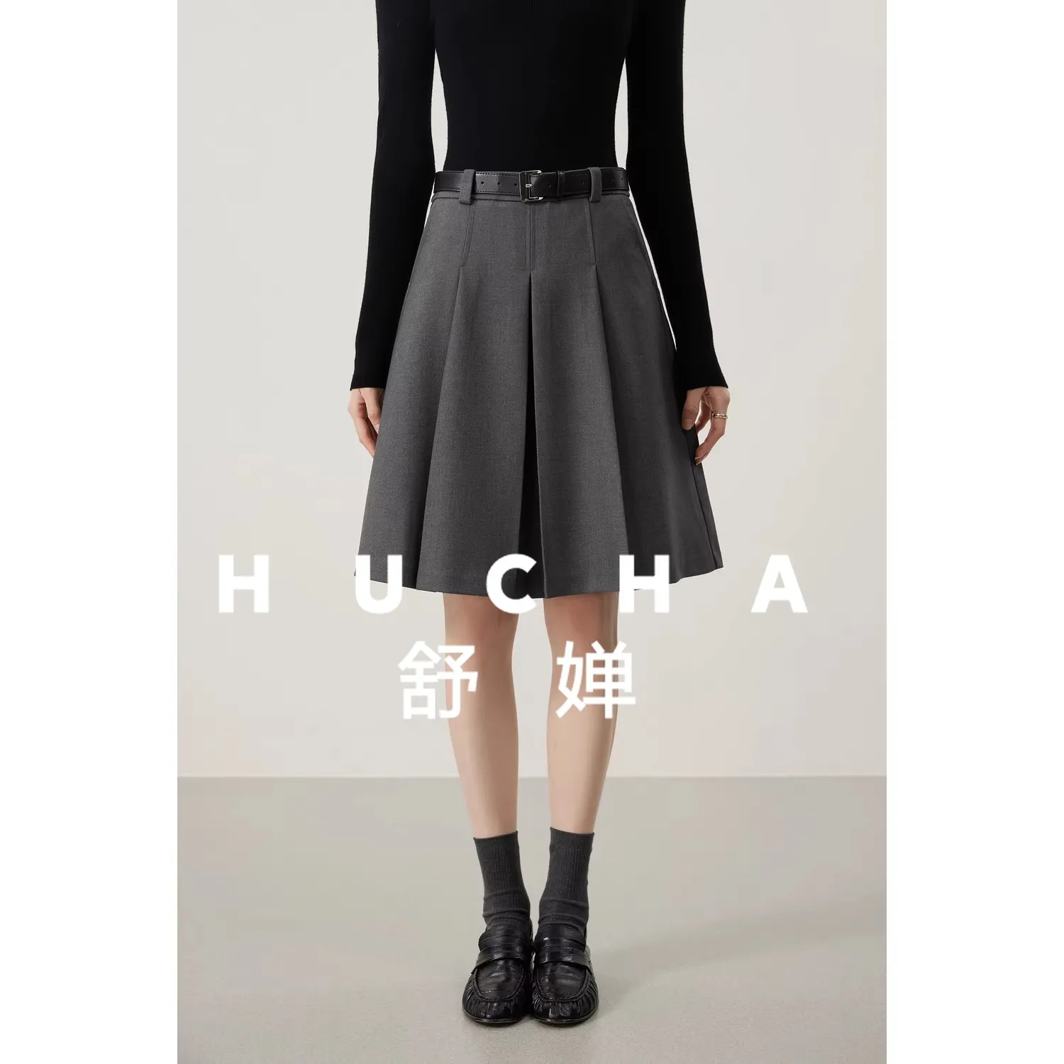 

Pleated Skirt Gray-tied Wool Pleated Skirt Women's 25 Winter New Anti-wrinkle High-waisted A-shaped Skirt