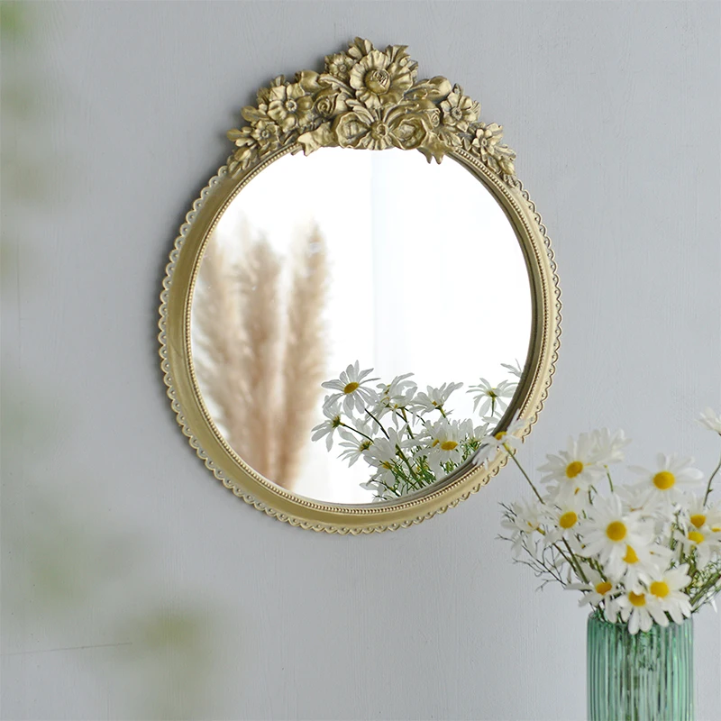 Quality Luxury Design Vintage Mirror Bathroom Round Portable Makeup Mirror Living Room Gold Macrame Specchio Decorations Items