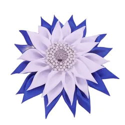 New Made Satin Blue White Ribbon Flower Corsage Greek Soror Letters Zeta Phi Beta Brooch Pin Jewelry Customized