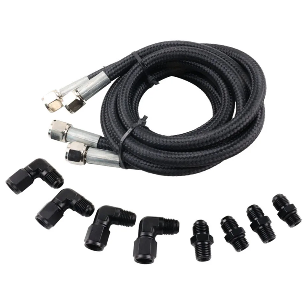 Racing Car Braided Automatic Transmission Cooler Hose Line Fitting For GM 4L60E 4L65E Black