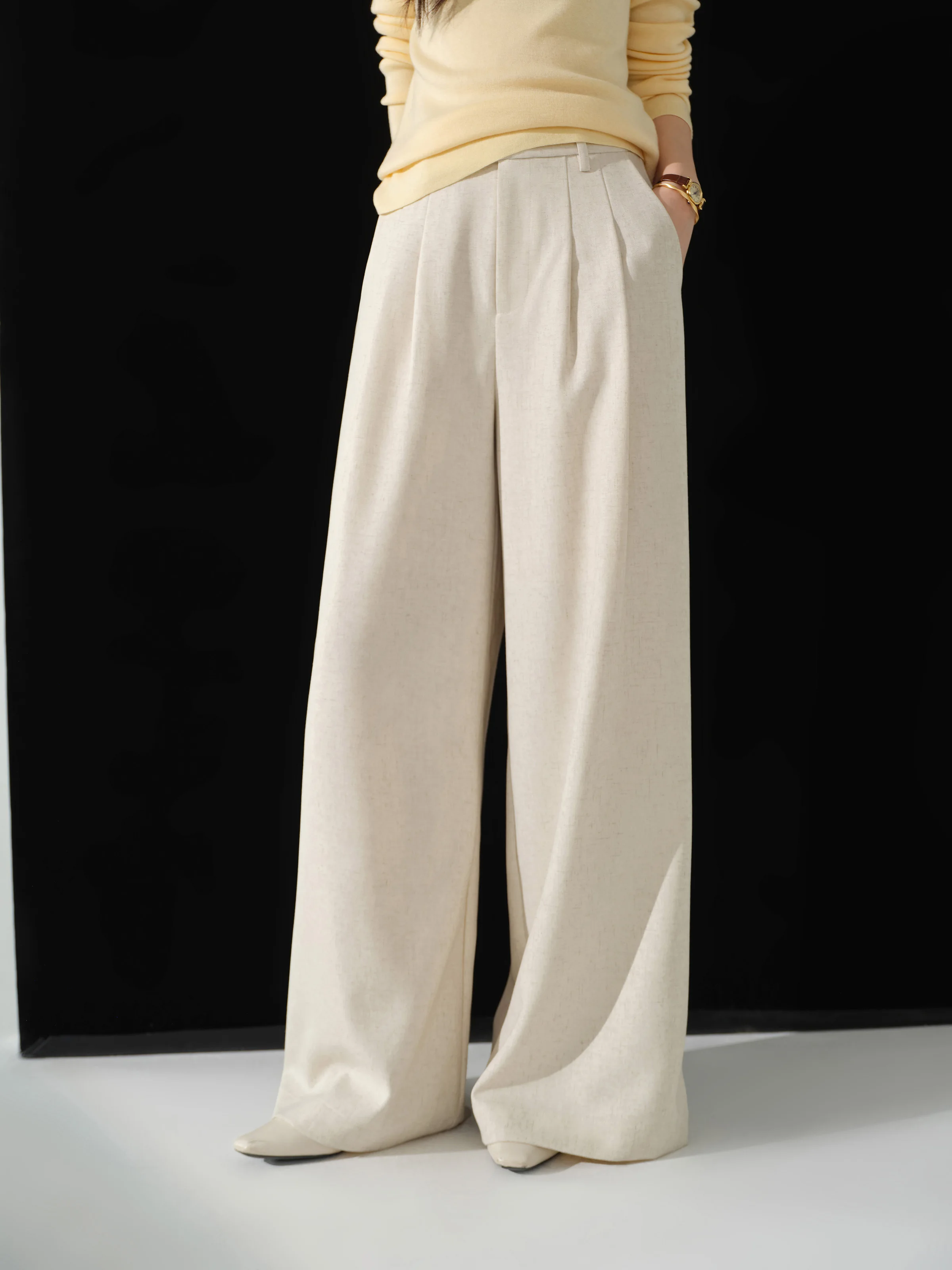 High Waist Linen Pants Women Casual Straight Leg Trousers Asymmetric Waist Slim Elegant Long Pants for Autumn Versatile Outfit