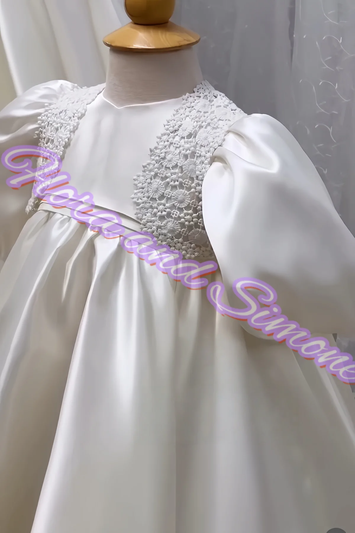 فساتين فتاة بيضاء أنيقة مخصصة بأكمام منتفخة فستان فتاة الزهور لثوب السهرة وحفلات الزفاف والاحتفالات العطلات #2