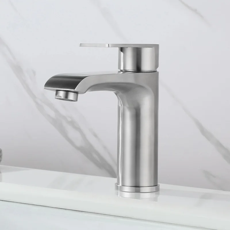 Stainless Steel Washroom Sink Faucet Deck Mount One Hole Bathroom Faucet Modern Single Handle Hot and Cold Mixer Tap Gray