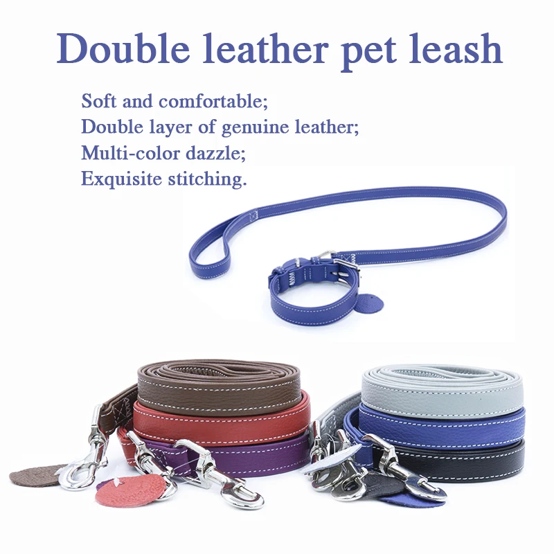 

Pet double pebbled leather Leash and Collar set Walking dog cat harness Soft Lightweight Luxurious New Puppy cowhide accessories