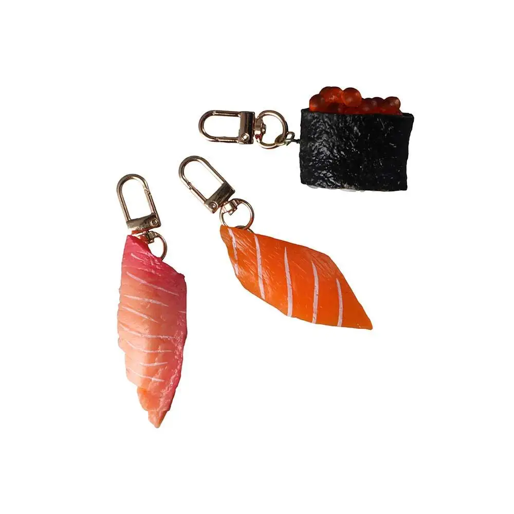 Women Cute Creative Salmon Sea Urchin Sushi Food Model Pendant Key Chains Keyrings Simulation Sushi Keychains Bag Pendants