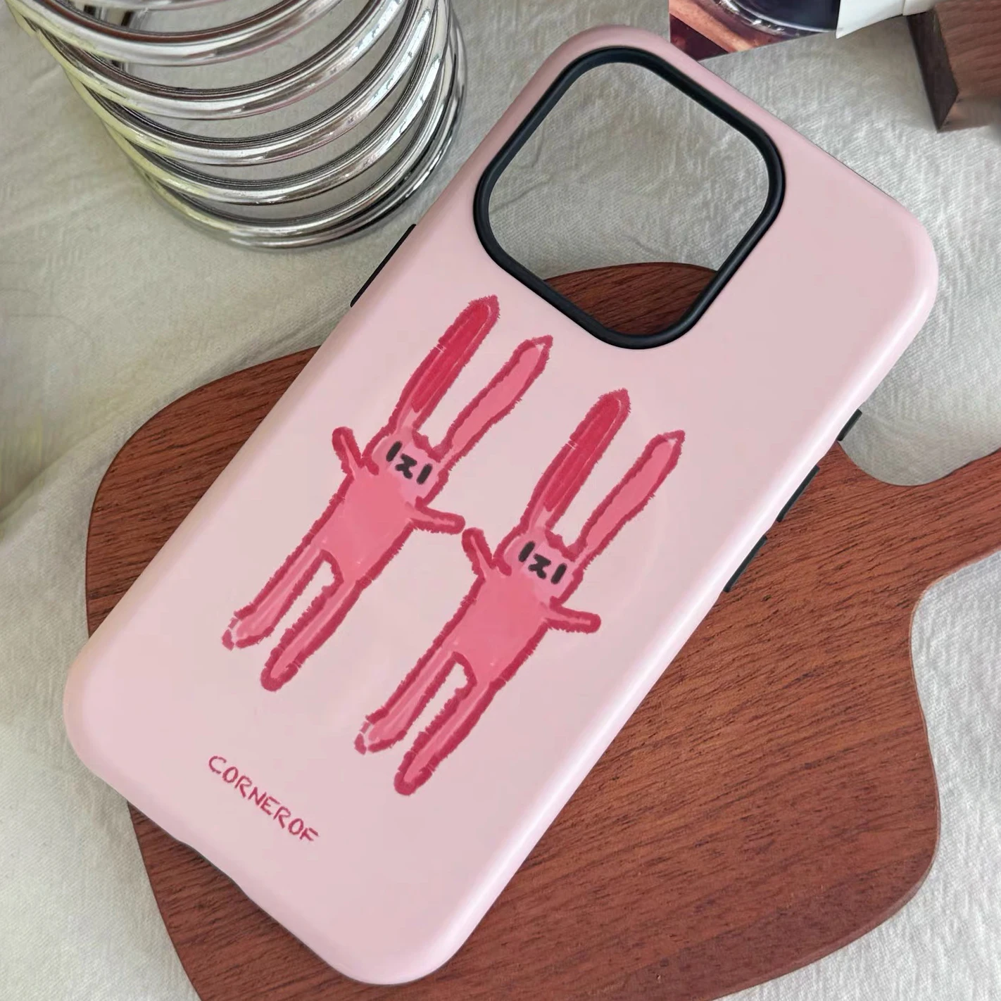 

Luxury fashion pink long-eared rabbit Phone Case for iPhone 17 16 15 14 13 12 11 Pro Max Air Plus Luxury Double-layer Back Cover