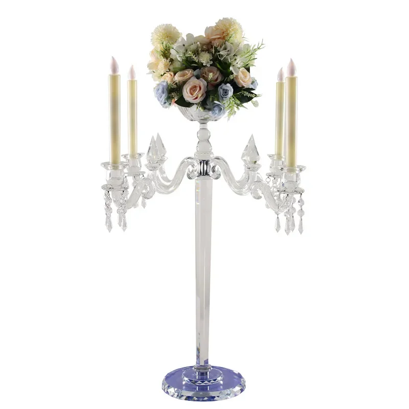 

5-Head Candlestick Crystal Candlestick Flower Stand Hotel Wedding Event, Table