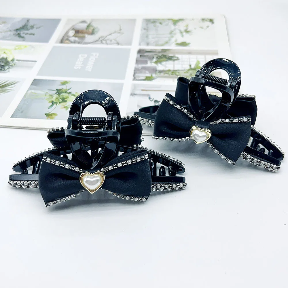 

Элегантный черный двусторонний зажим для волос с бантом и стразами, роскошный аксессуар для причесок, не скользит