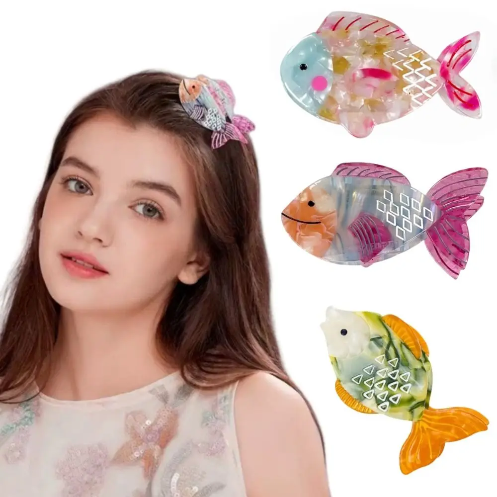 Fun 3.4 Inch Fish Hair Claw Clip Strong Holder Lightweight Ocean Animal Hairpin Non Slip Cartoon Big Acrylic Clip Hair Decor