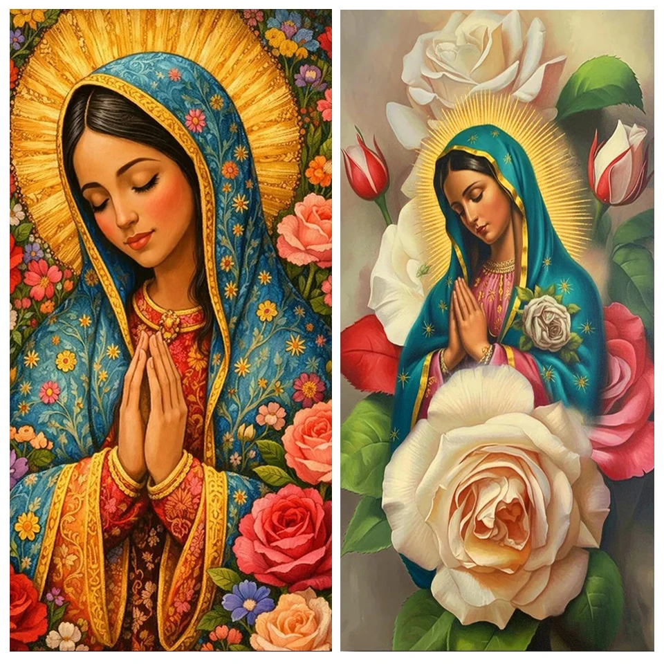 

Virgin of Guadeloupe Diamond Art Painting Full Round Diamond Mosaic Embroidery world peace figures Home Decor Big Size