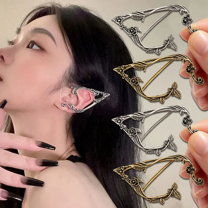 Retro Elfen-Ohrclip ohne Ohrlöcher, Damen-Ohrknochen-Clip-Ohrring, Nischendesign-Dekoration, süß-cool, kein Ohrpiercing erforderlich, Schmuck für Halloween