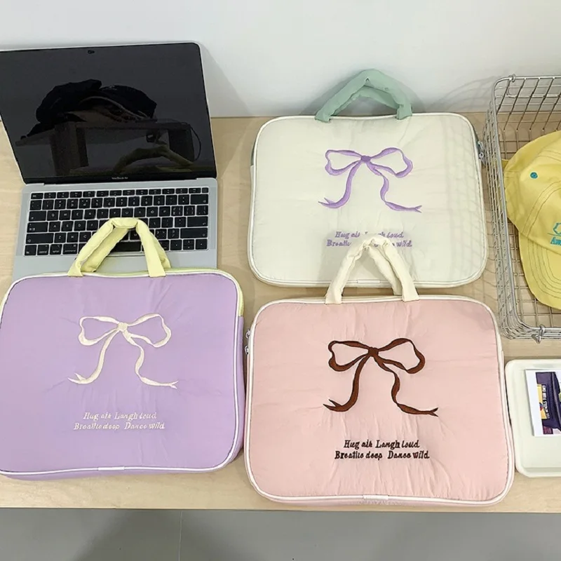 Cute Embroidered Bow Tablet Handbag For Xiaomi Ipad Air5 10.9 Pro11 9.7 10.2 10.5 13.3 14 15 15.6 Inch Laptop Handbag