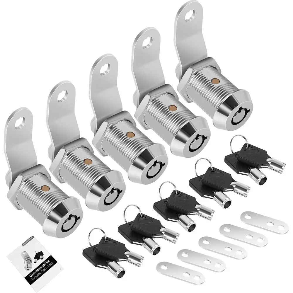 5 Pack Cabinet Lock with Keys, 7/8” RV Storage Locks Keyed Alike, RV Locks for Storage Door, Camper Cabinet Door Toolbox Locks M