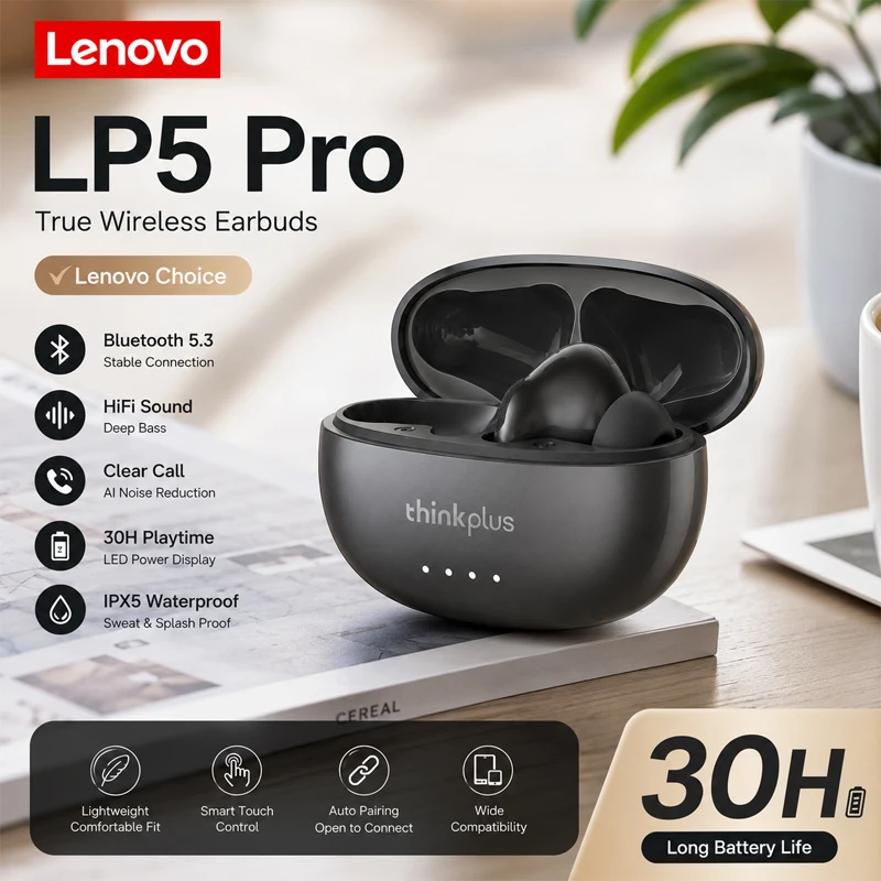 Lenovo Original LP5 PRO TWS Wireless Bluetooth V5.4 Stereo Earphones Long Endurance Touch Earbuds Low Latency Gaming Headset New