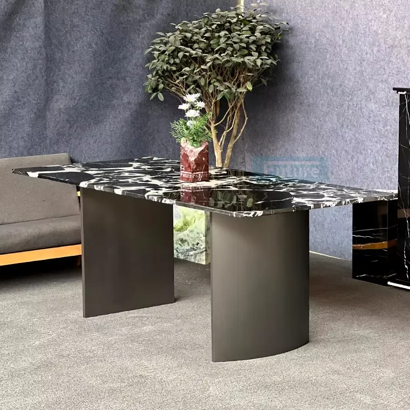 

Elegant Modern Design 6 Seater Calactta Viola Black Marble Recharge Top Dining Table Coffee Table With Metal Leg for